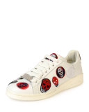 Skull-Patch Leather Low-Top Sneaker, White