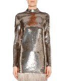 Mock-Neck Liquid Sequin Top, Pewter