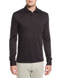 Herringbone Long-Sleeve Polo Shirt, Chocolate