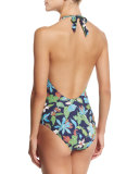 Wisteria Plunge-Neck Printed One-Piece Swimsuit