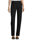 Satin-Back Crepe Straight-Leg Pants, Black, Petite