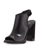 Maeve Leather Open-Toe Bootie, Black