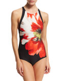 Peony Printed High-Neck One-Piece Swimsuit