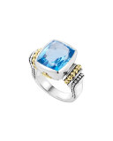 Caviar Color 14mm Blue Topaz Ring, Size 7
