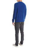 Textured Wool-Cashmere Crewneck Sweater, Cobalt