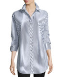 Long-Sleeve Skinny-Striped Big Shirt, White/Black