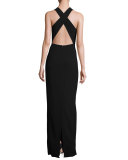 Kaye Crisscross-Back Sleeveless Gown, Black
