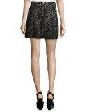 Suede Paisley Mini Skirt, Black