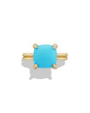 Châtelaine 18k Gold 11mm Turquoise Ring w/ Diamonds, Size 7