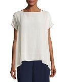 Short-Sleeve Sheer Silk Box Top, Bone