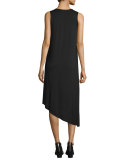 Sleeveless Asymmetric-Hem Midi Dress, Black