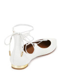 Christy Lace-Up Pointed-Toe Flat, White