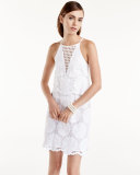 Sunflower-Lace Tiered Mini Dress, White