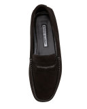 Terry-Trimmed Suede Driver, Black
