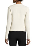 Pointelle-Yoke Pullover Sweater, Ecru