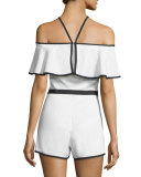 Kristin Crepe Off-the-Shoulder Romper, Vanilla