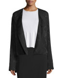 Iruma Open-Front Ripple Textured Jacket, Black