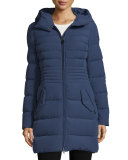 Hooded Quilted Zip-Front Parka, Dusty Blue