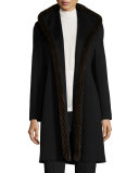 Wool Open-Front Coat w/ Mink Fur, Black