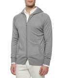 Hooded Full-Zip Bomber Sweater, Blue
