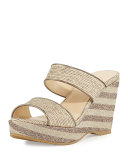 Parker Striped 100mm Wedge Sandal, Natural/Multi