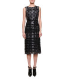 Sleeveless Plaid-Over-Floral Sheath Dress, Mist/Black