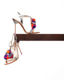 Layla Pom-Pom Metallic Leather Sandal, Silver/Gold