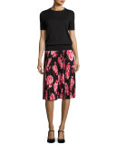 rosa floral pleated chiffon skirt, multicolor