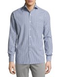 Alain S Gingham Silk-Cotton Pocket Shirt, White/Blue