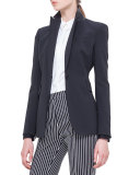 Perforated Leather-Collar Blazer, Noir