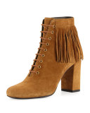 Fringed Suede Lace-Up Boot, Tan