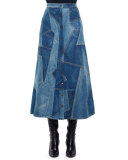 Patchwork Denim Midi Skirt, Denim