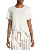 Linen Crewneck Fringe Tee, White