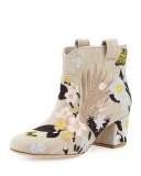 Belen Embroidered Western Ankle Boot, Beige/Pastel