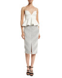 Textured Ponte Pencil Skirt, Black/Natural