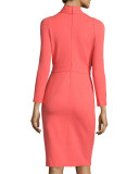 Bracelet-Sleeve Surplice-Front Sheath Dress, Matisse Red