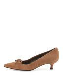 Lopanache Suede Kitten-Heel Pump, Nutmeg