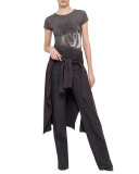 Long-Sleeve Open-Front Linen/Silk Knit Coat, Elephant