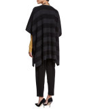 Reversible Felted Striped Wool Poncho, Charcoal/Black