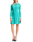 Mixed-Knit Dress w/Collar & Cuffs, Aqua Crush