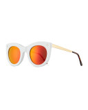 Boca II Mirrored Cat-Eye Sunglasses, White/Brown