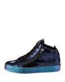 Mid-Top Leather Sneaker with Ombre Sole, Blue