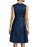 Sleeveless Metallic Fit-&-Flare Dress, Blue 