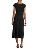 Rhode Cap-Sleeve Midi Dress, Black