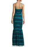 Sandra Sleeveless Macrame Gown, Blue