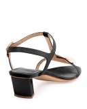 Chips Leather T-Strap Sandal, Nero