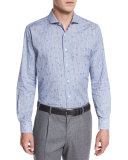 Tonal-Dot Glen Plaid Sport Shirt, Blue