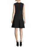 Eleni Sleeveless Lace-Appliqué Dress, Black