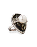 Pearly Crystal Teardrop Statement Ring, Gray