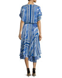 Dominica Short-Sleeve V-Neck Dress, Blue Pattern